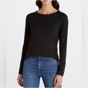 Nine Britton Ribbed Knit Top Black Long Sleeve Snap Cuff Stitch Fix NWT L